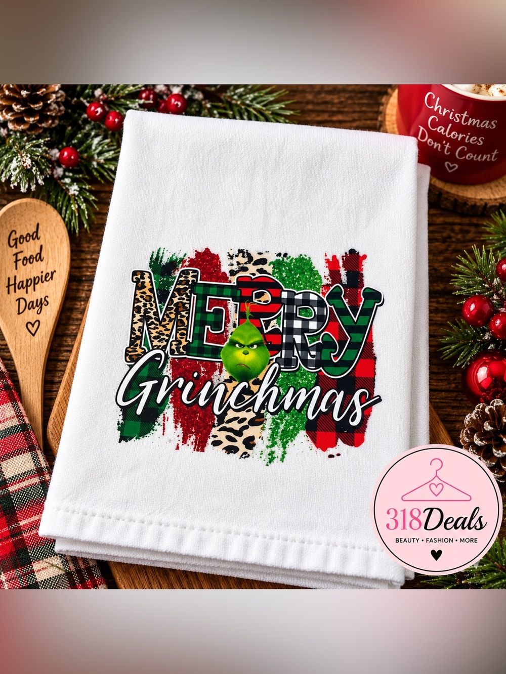 Green Grinchmas Holiday Dish Towel - Merry Grinchmas Print